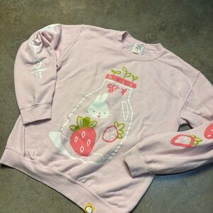 Ohmonah OK Strawberry Kawaii Milk Bunny Sweatshirt  Pink Womens Size Small
